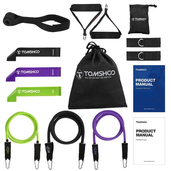 TOMSHOO Resistance Band Set 17Pcs Gym Strength Training Rubber