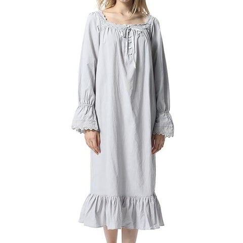 Women's Vintage Nighty For Sex Fancy Nightgown Cotton Home Dress Long Sexy Nightwear  Long Sleeve