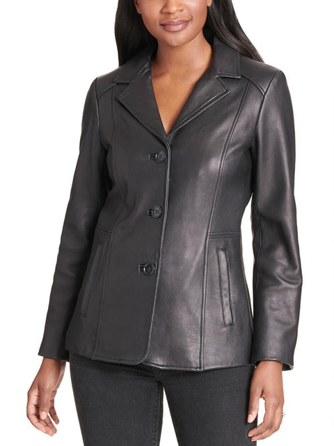 Women's Notch Collar Genuine Leather Jacket