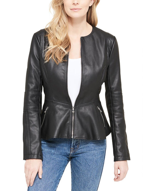 Peplum Faux Leather Jacket