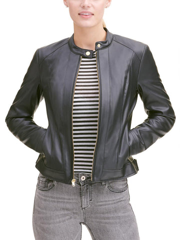 Women's Faux Leather Front Zip Jacket