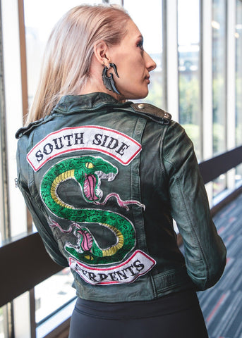 Womens Riverdale Inspired Southside Serpents Leather Motorcycle Jacket Black