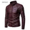 PU Leather Jacket Men New Men's Stand-up Collar Fur Coat with Zipper Metal Buttons Decorative Letterpress Leather Coat