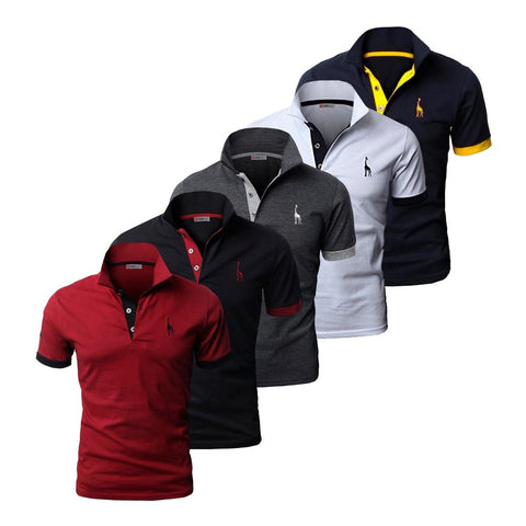 5 Pcs Set Polo Men Solid Slim Fit Short Sleeve Patchwork 100% Cotton Polo Shirt Men Fashion Streetwear