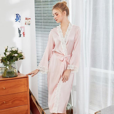 2019 Summer Satin Robes For Brides Wedding Lace Robe Sleepwear Silk Pijama Long Nightgown Women Bridesmaid Kimono Bathrobe