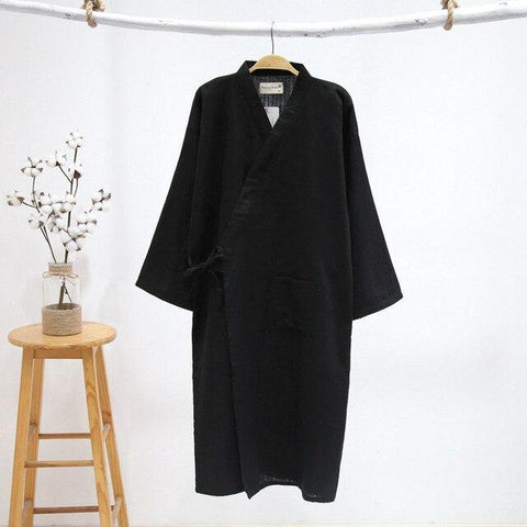 New Men's Cotton Yarn Sleeping Gown Thin Summer Cotton Kimono Bathrobe Mens Robes Long Bath Robe Loose Leisure Nightgown