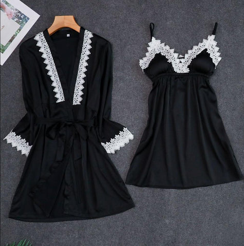 Dark Red Womens 2PC Strap Top Pajamas Sleepwear Sets Lady Home Wear Nightgown Suit Sexy Kimono Robe Bath Gown Sleepshirts M-XL