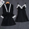 Dark Red Womens 2PC Strap Top Pajamas Sleepwear Sets Lady Home Wear Nightgown Suit Sexy Kimono Robe Bath Gown Sleepshirts M-XL