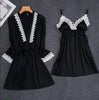 Dark Red Womens 2PC Strap Top Pajamas Sleepwear Sets Lady Home Wear Nightgown Suit Sexy Kimono Robe Bath Gown Sleepshirts M-XL