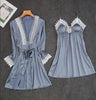 Dark Red Womens 2PC Strap Top Pajamas Sleepwear Sets Lady Home Wear Nightgown Suit Sexy Kimono Robe Bath Gown Sleepshirts M-XL