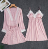 Dark Red Womens 2PC Strap Top Pajamas Sleepwear Sets Lady Home Wear Nightgown Suit Sexy Kimono Robe Bath Gown Sleepshirts M-XL