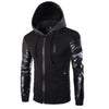 High Quality New Men Hooded Jacket And Coat Autumn Casual PU Leather Sleeve Slim Outerwear Coat Men Zipper Coat Hoody Sportswear