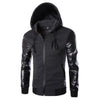 High Quality New Men Hooded Jacket And Coat Autumn Casual PU Leather Sleeve Slim Outerwear Coat Men Zipper Coat Hoody Sportswear