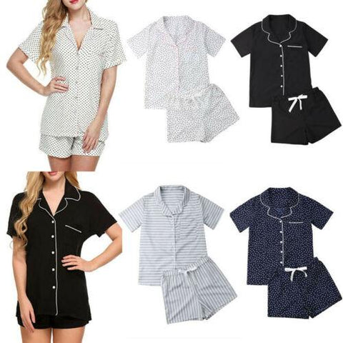 New Women Pajamas Sets Summer Short Sleeve Shirts+Pants Homewear Sleepwear
