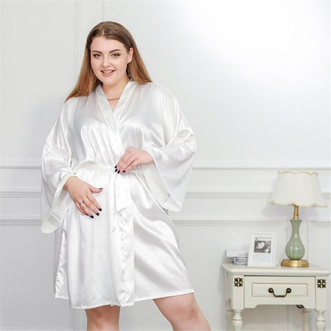 Plus Size 4XL Silk Kimono Robe Bathrobe Women Satin Bridesmaid Wedding Robes Sexy Dressing Gowns For 100KG Sleepwear White Black