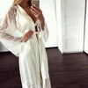 Fashion Sexy Pajama Dress Lingerie with Robe Long Sleeve Lace Nightgown with Belt Sleepwear Satin Women Bridesmaid Bathrobe