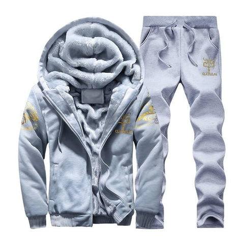 Youth Mens Fashion Casual Tracksuit New Brand Warm Two Piece Men Sets All Cotton Fleece Sets Male Thick Hooded Jacket + Pants