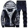 Youth Mens Fashion Casual Tracksuit New Brand Warm Two Piece Men Sets All Cotton Fleece Sets Male Thick Hooded Jacket + Pants