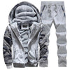 Youth Mens Fashion Casual Tracksuit New Brand Warm Two Piece Men Sets All Cotton Fleece Sets Male Thick Hooded Jacket + Pants