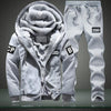 Youth Mens Fashion Casual Tracksuit New Brand Warm Two Piece Men Sets All Cotton Fleece Sets Male Thick Hooded Jacket + Pants