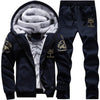 Youth Mens Fashion Casual Tracksuit New Brand Warm Two Piece Men Sets All Cotton Fleece Sets Male Thick Hooded Jacket + Pants