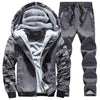 Youth Mens Fashion Casual Tracksuit New Brand Warm Two Piece Men Sets All Cotton Fleece Sets Male Thick Hooded Jacket + Pants