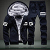 Youth Mens Fashion Casual Tracksuit New Brand Warm Two Piece Men Sets All Cotton Fleece Sets Male Thick Hooded Jacket + Pants