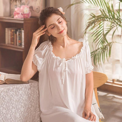 Short Puff Sleeves Long Nightgowns for Women White Vintage Nightgowns Princess Night Dress Sleepwear Women Long Lounge Dress