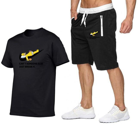 2019 New Fashion Summer Shorts + t shirts 2 piece suit funny tee cute homme casual short sleeves cotton tops Gyms Sport Suit