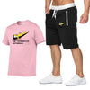 2019 New Fashion Summer Shorts + t shirts 2 piece suit funny tee cute homme casual short sleeves cotton tops Gyms Sport Suit