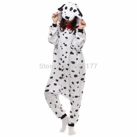 Unisex Adult Animal Dalmatian Onesie Pajamas One-Piece Spotty Dog Kigurumi Costume Pijama Sleepwear