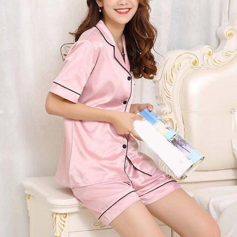 2019 Womens Silk Satin Pajamas Pyjamas Set short Sleeve Sleepwear summer Pajamas Suit Female Sleep Two Piece Set Loungewear