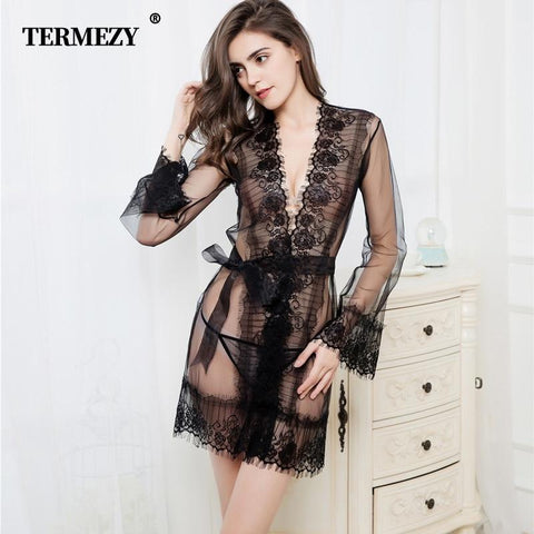 TERMEZY New Sexy Women Nightgowns & Sleepshirts Solid Lace Transparnet Hollow Out Dress Lace Lingerie Sex Erotic Underwear