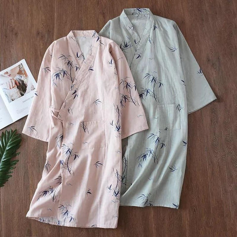 Summer Thin 100% Cotton Gauze Nightgown Lovers Robes Men and Women's Kimono Bathrobe Long Sleeping Skirt Home Clothing Sleepwear