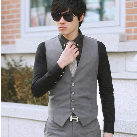 Men Solid Color Waistcoat Slim Fit Single-breasted Business Casual Vest for Spring FDC99