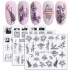 1pcs Black White Flowers Stickers For Nails Green Leaves Water Decal Slider Nail Art Wraps Manicure Decor Tattoo LABN1213-1224-1