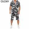 OLOEY men romper black camo mens sport suits cotton zip mens sweat suits one-piece tracksuit set male joggers sporting jumpsuits