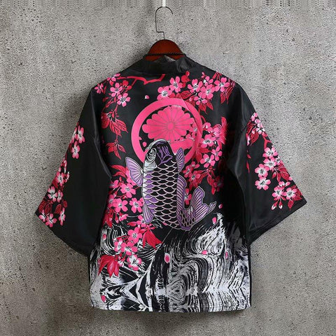 Men Summer Loose Cotton Kimono Jacket Streetwear Open Stitch 3/4 Sleeve Cardigan Japanese Style Harajuku Coat