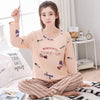 M-5XL Women Pajama Set Cotton Striped Cartoon Monkey Animal Sleepwear Pajamas Long-sleeve Plus Size Pyjamas Casual Sleepwear