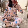 M-5XL Women Pajama Set Cotton Striped Cartoon Monkey Animal Sleepwear Pajamas Long-sleeve Plus Size Pyjamas Casual Sleepwear