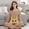 M-5XL Women Pajama Set Cotton Striped Cartoon Monkey Animal Sleepwear Pajamas Long-sleeve Plus Size Pyjamas Casual Sleepwear