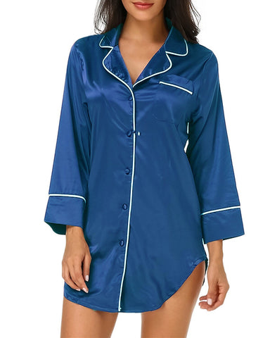 Autumn Sleepshirt Women Casual Loose Pajamas Nightrobe Turn-down Collar Nightgown Babydoll Tops Long Sleeve Shirt Dress Homewear