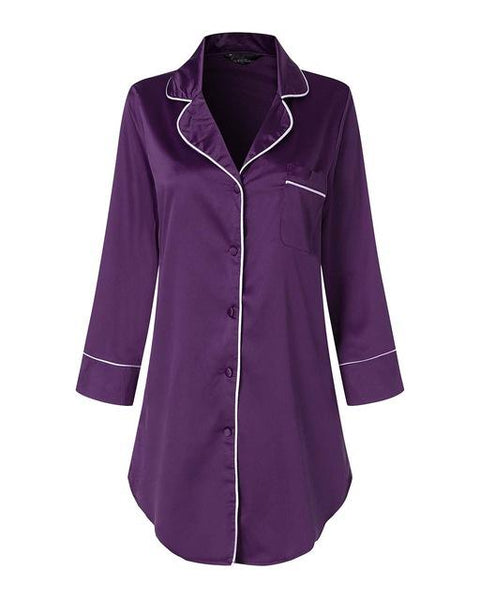 Autumn Sleepshirt Women Casual Loose Pajamas Nightrobe Turn-down Collar Nightgown Babydoll Tops Long Sleeve Shirt Dress Homewear