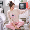 Autumn New Cotton Printing Lapel Top + Long Pant 2 Piece Sets Pajamas Set For Women Cute Sleepwear Girls Pyjama M L XL XXL XXXL