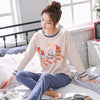 Autumn New Cotton Printing Lapel Top + Long Pant 2 Piece Sets Pajamas Set For Women Cute Sleepwear Girls Pyjama M L XL XXL XXXL