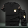 2019 Fashion Summer 2PC Top Short Set Mens Stand Collar 2 Pieces T-shirt Shorts Fitness Suits Tracksuit Brand Sportsuits Set Men