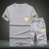 2019 Fashion Summer 2PC Top Short Set Mens Stand Collar 2 Pieces T-shirt Shorts Fitness Suits Tracksuit Brand Sportsuits Set Men