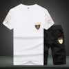 2019 Fashion Summer 2PC Top Short Set Mens Stand Collar 2 Pieces T-shirt Shorts Fitness Suits Tracksuit Brand Sportsuits Set Men