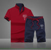 2019 Fashion Summer 2PC Top Short Set Mens Stand Collar 2 Pieces T-shirt Shorts Fitness Suits Tracksuit Brand Sportsuits Set Men