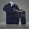2019 Fashion Summer 2PC Top Short Set Mens Stand Collar 2 Pieces T-shirt Shorts Fitness Suits Tracksuit Brand Sportsuits Set Men